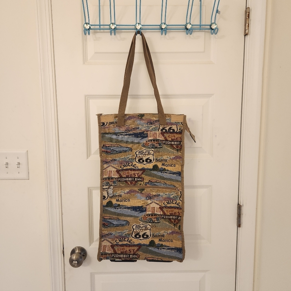 Route 66 Tapestry Tote Bag Shopping Travel Rolling Cart Wheels #O‎
